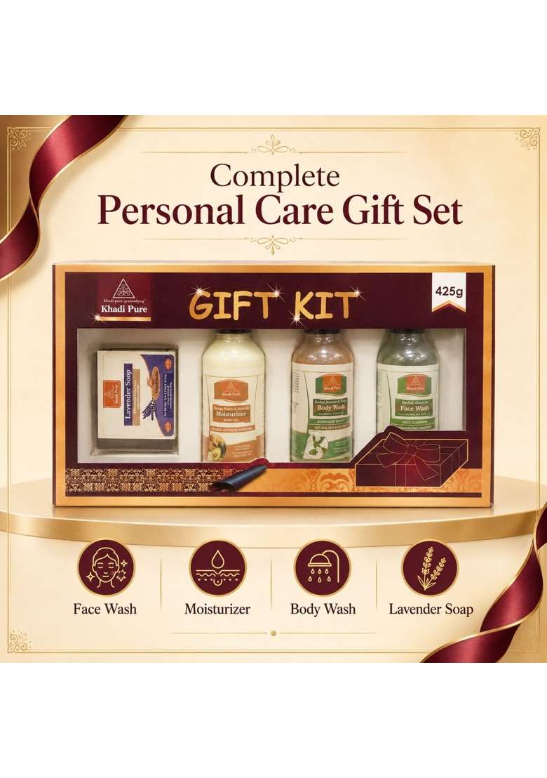 Khadi Pure Personal Care Gift Kit Aloe Vera Face Wash Peach and Avocado Moisturizer Pack of 4 - Indya