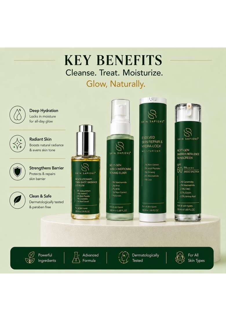 Skin Sapiens Complete Skincare Combo Toning Elixir 120ML Plus Hydra Lock Moisturizer 50ML Plus SPF 60 PA Plus - Indya