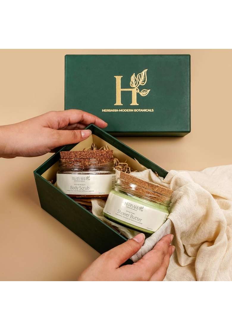 Herbaria Soothe and Renew Gift Box Body Scrub 220G and Shower Butter 120G Duo - Indya