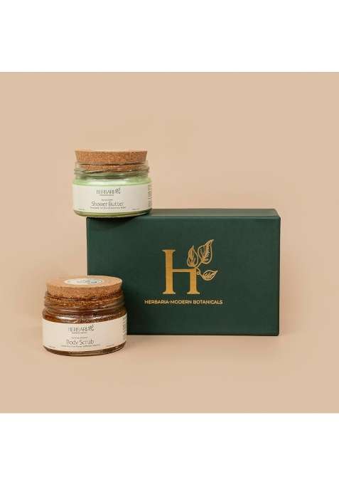 Herbaria Soothe and Renew Gift Box Body Scrub 220G and Shower Butter 120G Duo