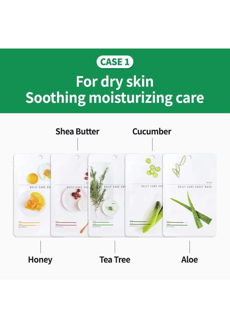 Eunyul Daily Care Facial Hydrating Sheet Mask Pack 12 Types Pack of 12 - Indya