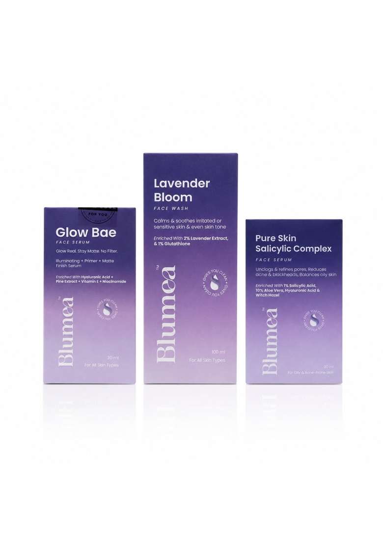 Blumea Ultimate Pure Rice and Lavender Skincare Combo Pure Rice Lavender Serum Plus Pure Skin Pack of 3 - Indya