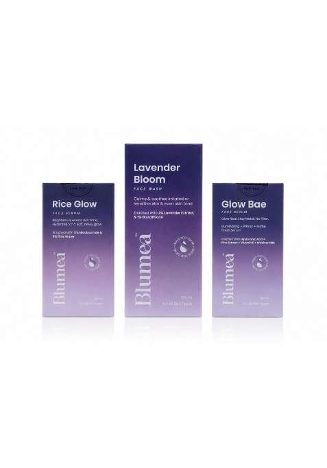 Blumea Triple Serum Glow Lavender Skincare Combo Rice Glow Face Serum Plus Lavender Bloom Face Pack of 3