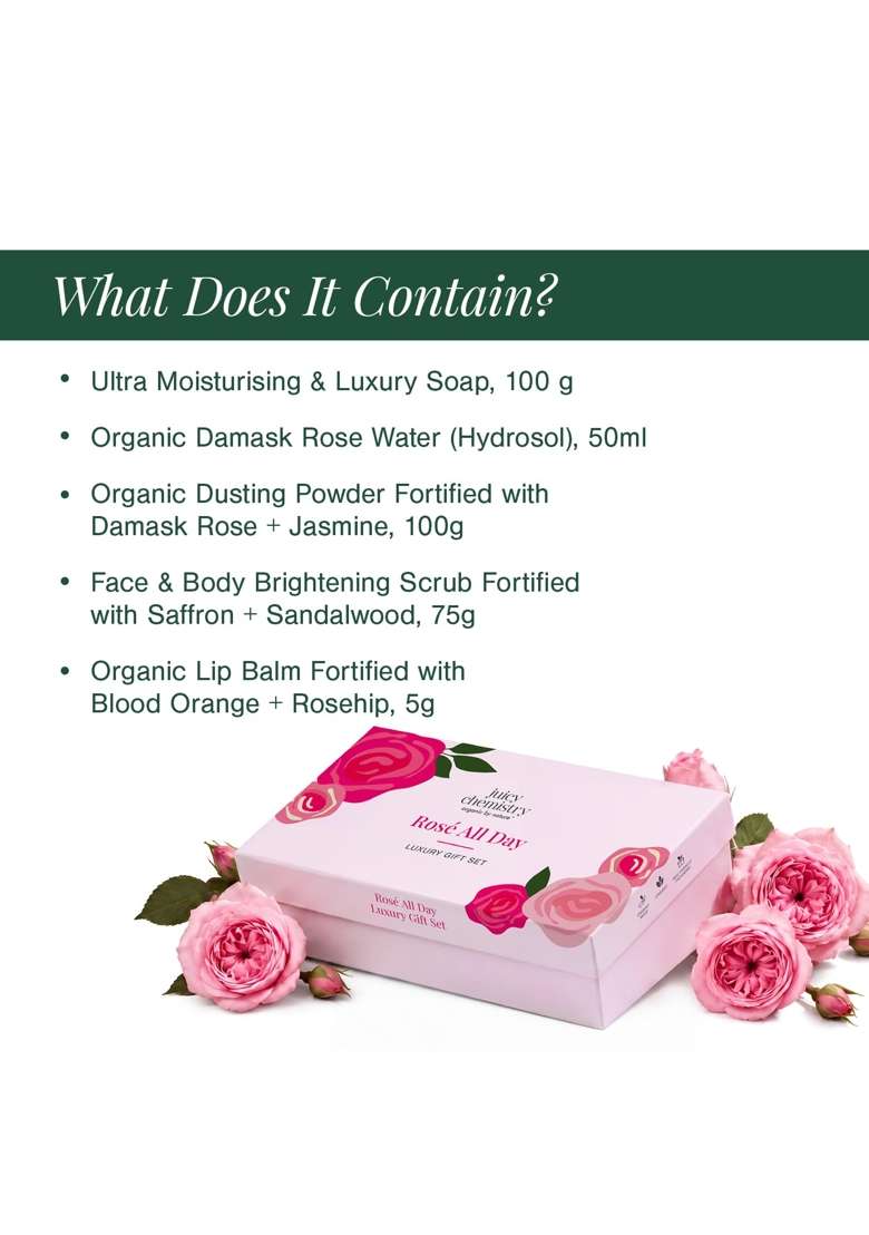 Juicy Chemistry Rose All Day Gift Box Face Body and Lip Care Kit - Indya