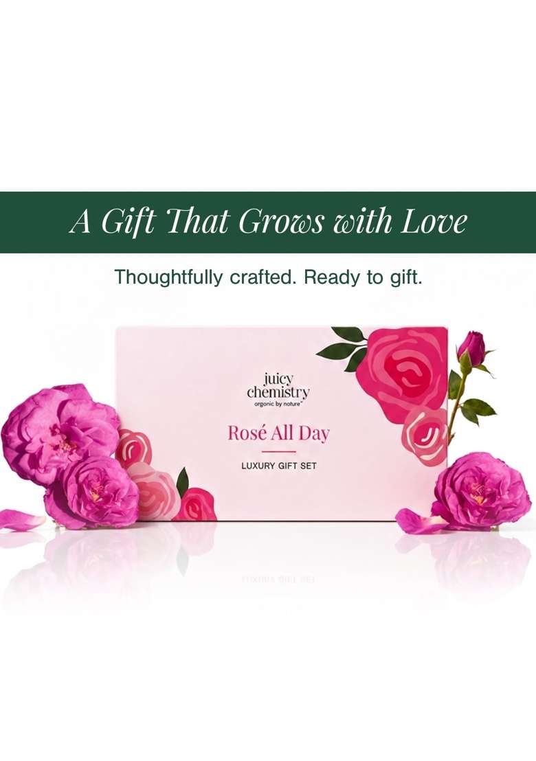 Juicy Chemistry Rose All Day Gift Box Face Body and Lip Care Kit - Indya
