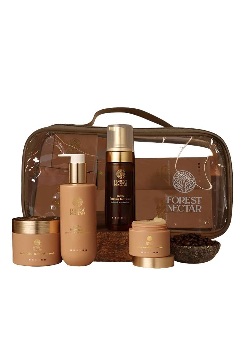 Truly Grow Forest Nectar Coffee Skin Care Gift Hamper Bundle Foaming Face Wash Body Wash Face Scrub and Mask - Indya