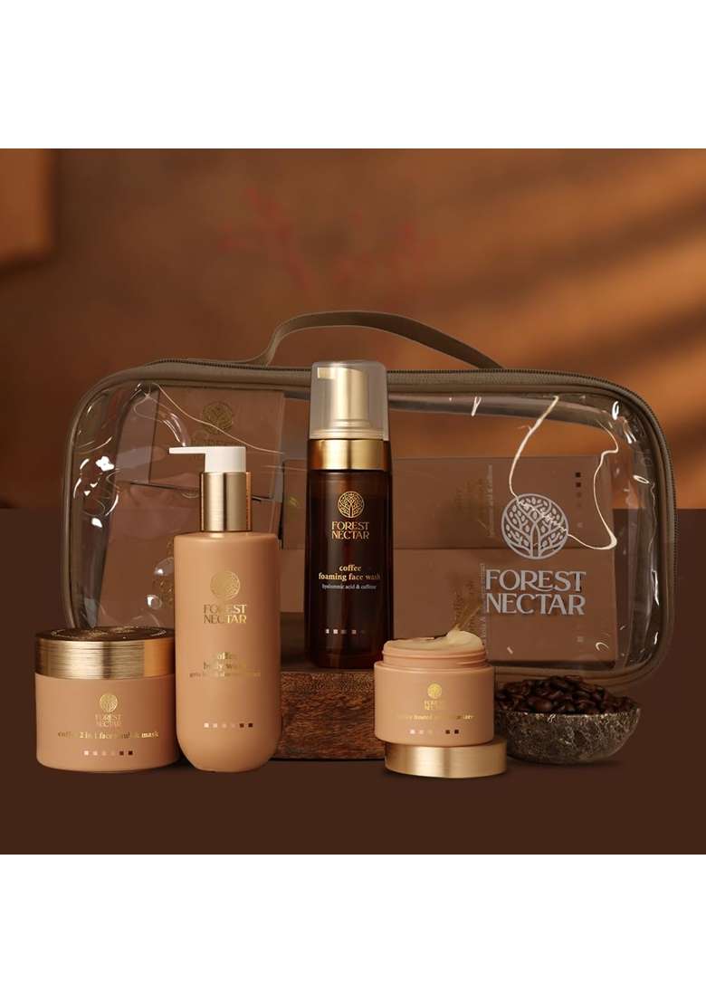 Truly Grow Forest Nectar Coffee Skin Care Gift Hamper Bundle Foaming Face Wash Body Wash Face Scrub and Mask - Indya