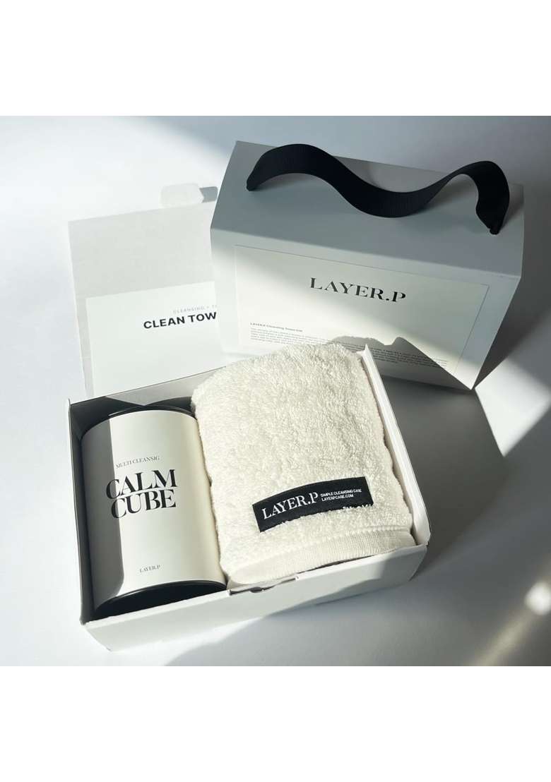 Layer P Korean Towel Gift Set 5 Cubes Plus Foam Maker Plus Towel Vitamin Enriched Cleansing Cubes - Indya