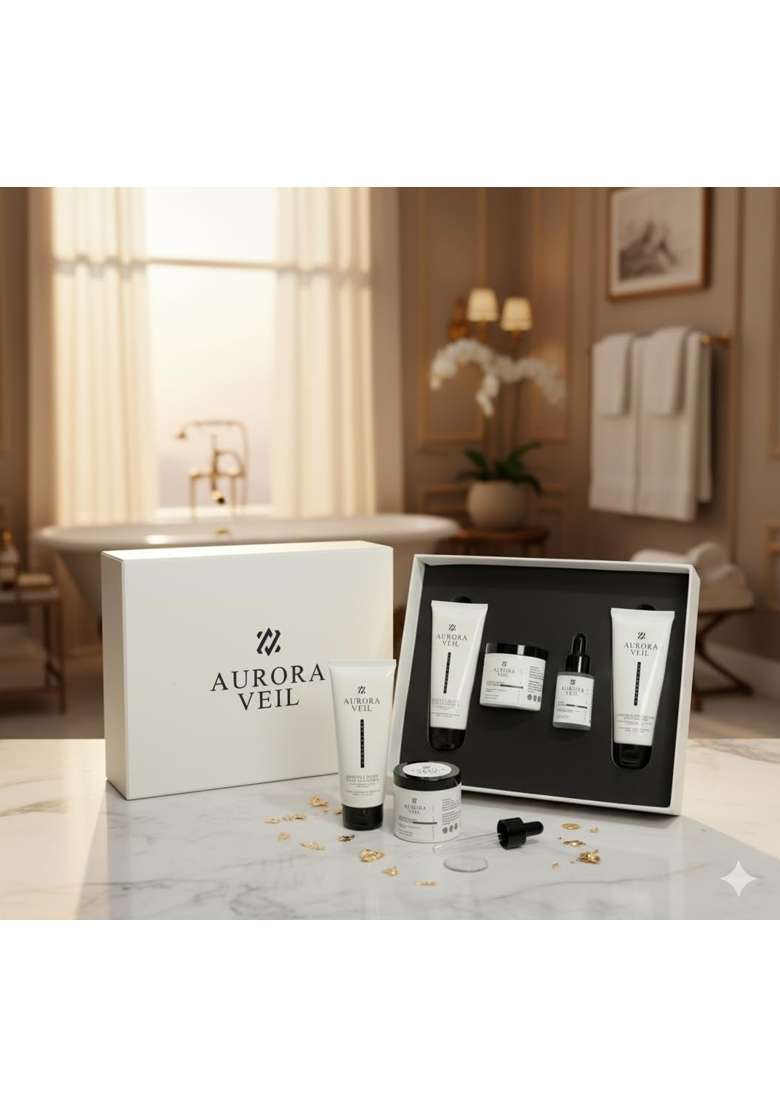 Aurora Veil Luxury Skincare Gift Set Premium Beauty Collection with Cleanser Face Pack Creams and Serums - Indya