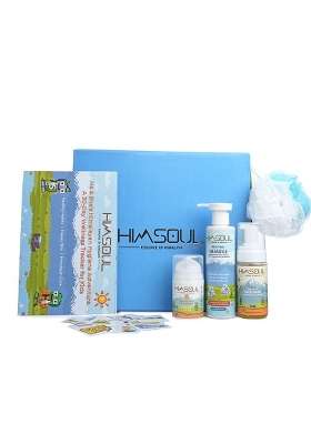 Himsoul Gift Box for Kids Skincare Kit with Face Wash Shampoo SPF 50 Plus Moisturizer Loofah Hygiene Booklet