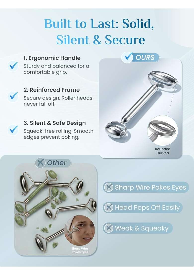 Rena Chris Gua Sha and Face Roller Set Anti Breakage Stainless Steel Roller for Long Lasting Use - Indya