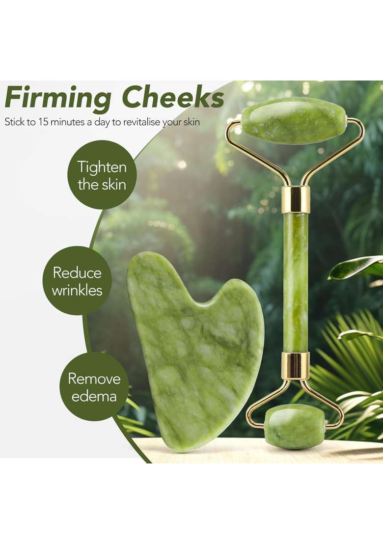 Misk Naturals Green Jade and Gua Sha Roller Set for Face Refreshing and Firming Effect - Indya
