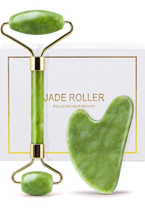 Misk Naturals Green Jade and Gua Sha Roller Set for Face Refreshing and Firming Effect