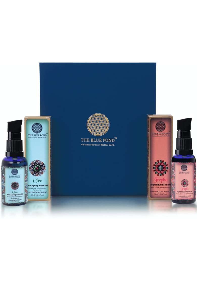 The Blue Pond Luxury Gift Set Night Ritual Facial Oil Serum Trepho and Anti Ageing Facial Oil Serum - Indya