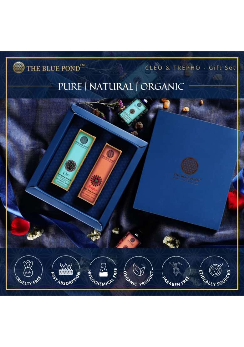 The Blue Pond Luxury Gift Set Night Ritual Facial Oil Serum Trepho and Anti Ageing Facial Oil Serum - Indya