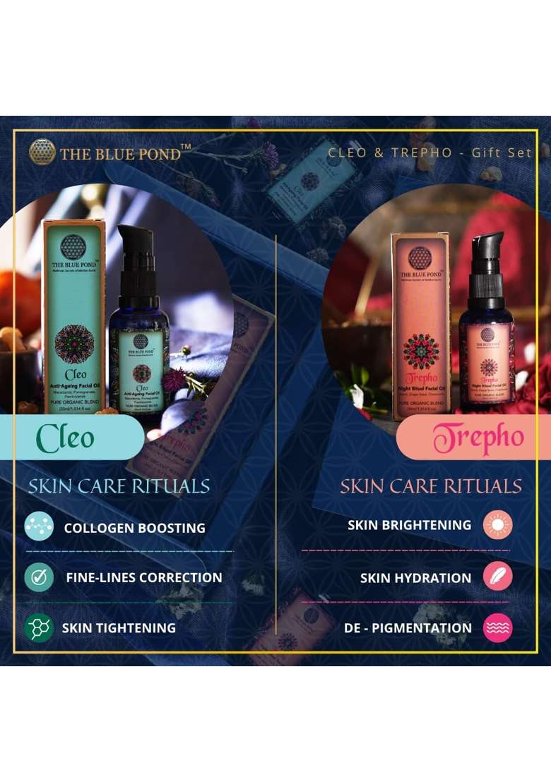 The Blue Pond Luxury Gift Set Night Ritual Facial Oil Serum Trepho and Anti Ageing Facial Oil Serum - Indya