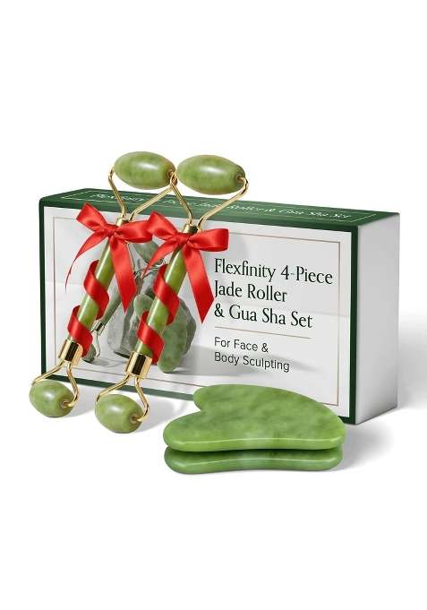 Flexfinity Gua Sha Face Tools and Jade Roller for Skincare Reduce Puffiness and Improve Wrinkles Set of 2