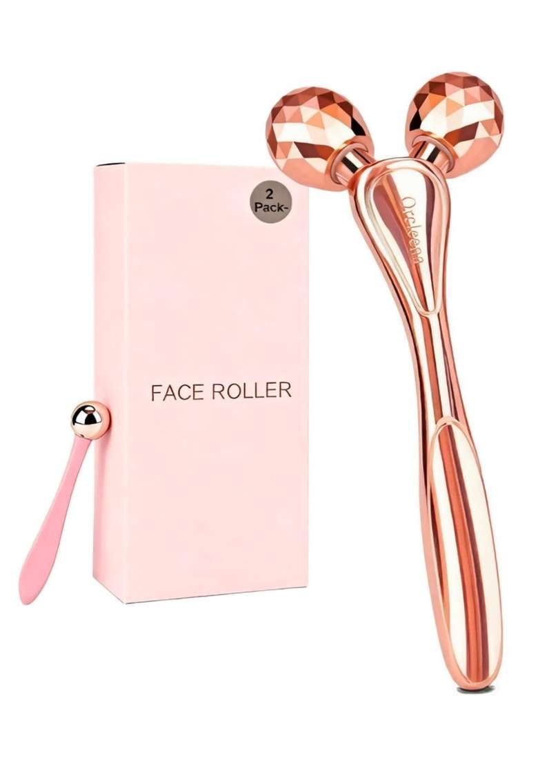 Orcleena 3D Face Roller Metal Facial Massager Face Sculpting Gua Sha Massage Tool for Eye Skin Care Reducing - Indya