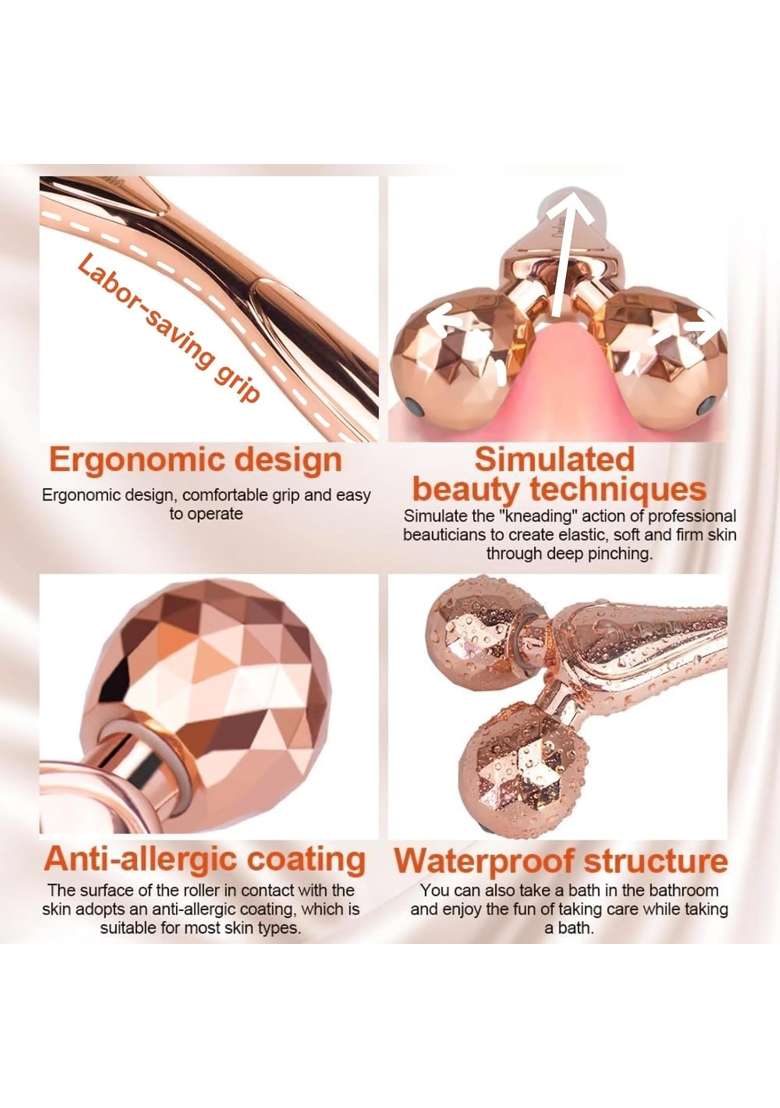 Orcleena 3D Face Roller Metal Facial Massager Face Sculpting Gua Sha Massage Tool for Eye Skin Care Reducing - Indya