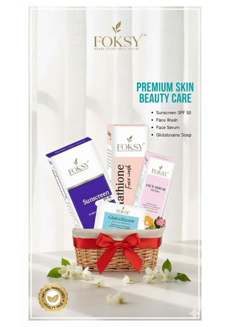 Foksy Premium Skin Beauty Care Gift Set with SPF 50 Sunscreen 50GM Face Wash 100ML Face Serum 30ML - Indya