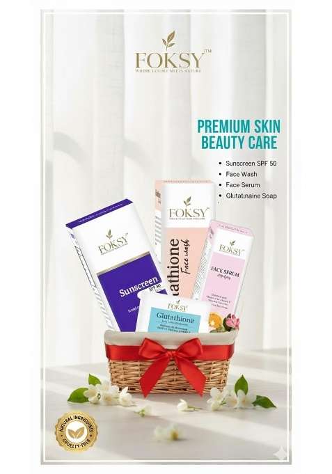 Foksy Premium Skin Beauty Care Gift Set with SPF 50 Sunscreen 50GM Face Wash 100ML Face Serum 30ML