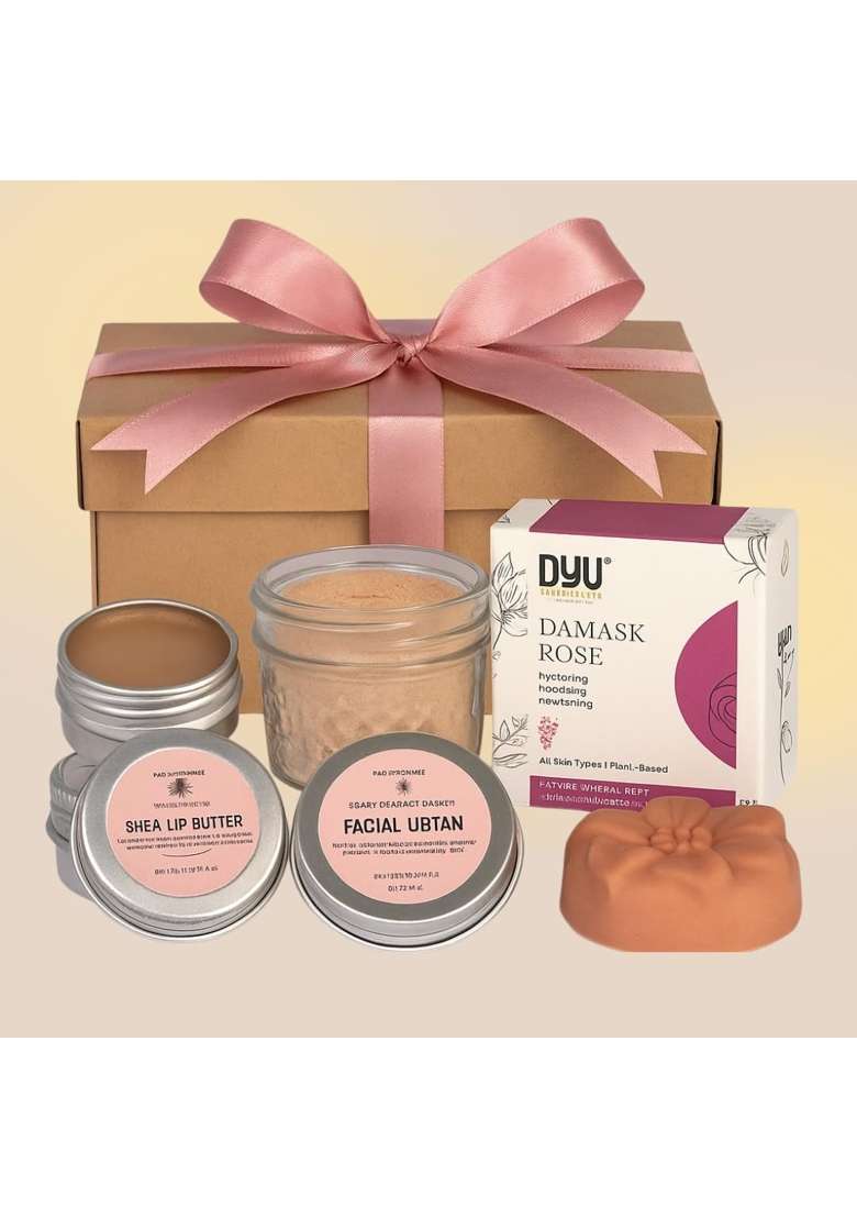 DYU Handmade Rose Glow Luxury Bath and Body Care Gift Set Detan Face Scrub Pack of 4 - Indya