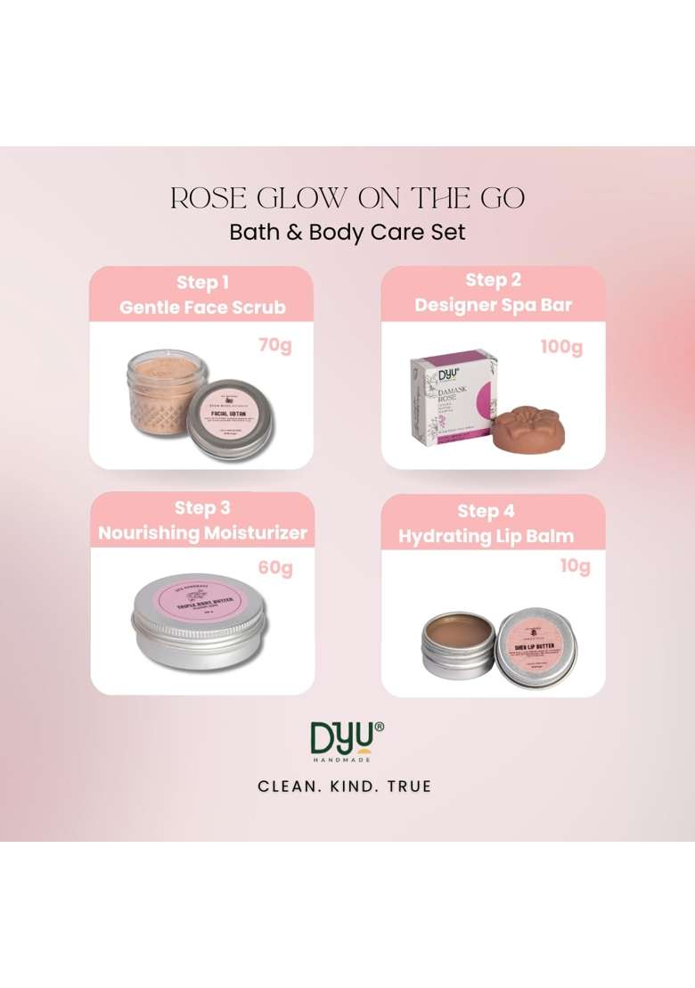 DYU Handmade Rose Glow Luxury Bath and Body Care Gift Set Detan Face Scrub Pack of 4 - Indya