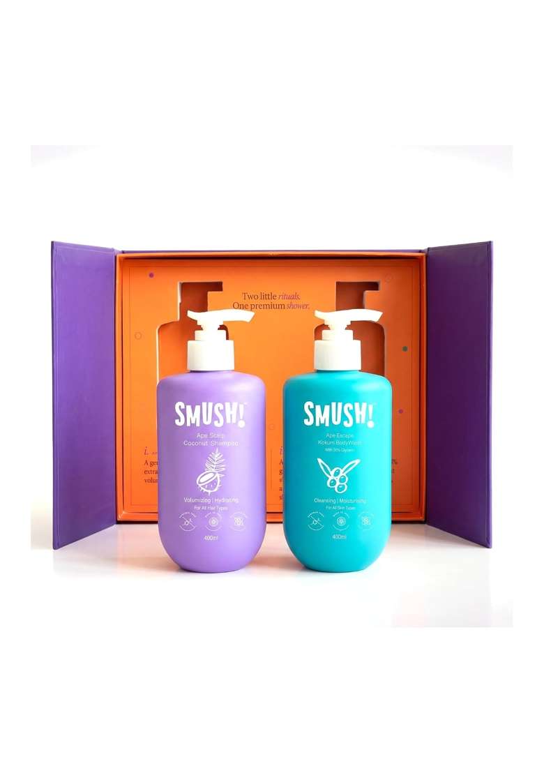 Smush Hair and Body Gift Box Coconut Shampoo 400ML Plus Kokum Body Wash 400ML - Indya
