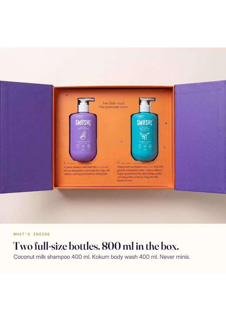 Smush Hair and Body Gift Box Coconut Shampoo 400ML Plus Kokum Body Wash 400ML - Indya
