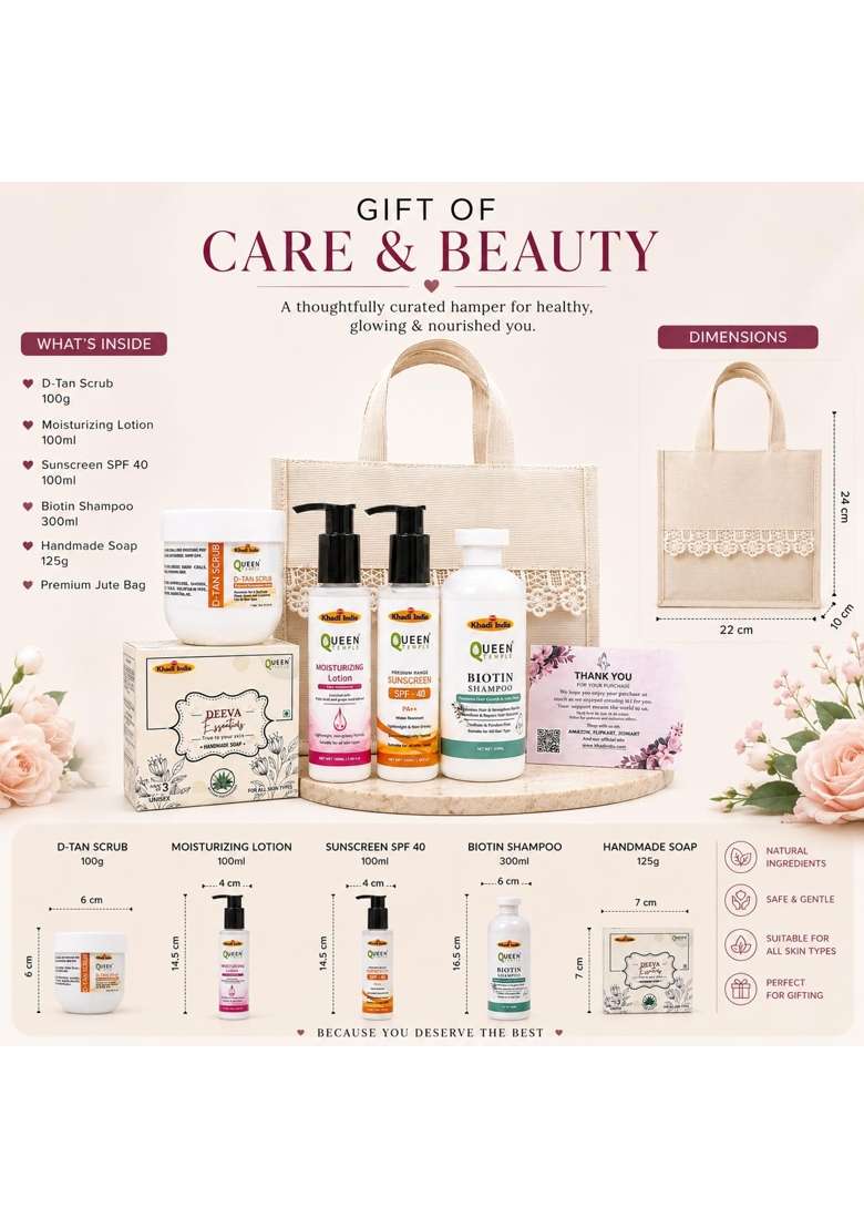 Queen Temple Khadi India Beauty and Self Care Gift Hamper for Women and Men D Tan Scrub Handmade Soap - Indya