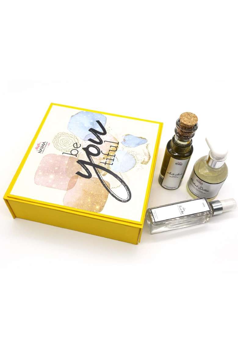 Naima Clarifying Facial Care Gift Box Quirky Series with Anti Acne Face Oil 100ML Herbal Detox Facewash 150ML - Indya