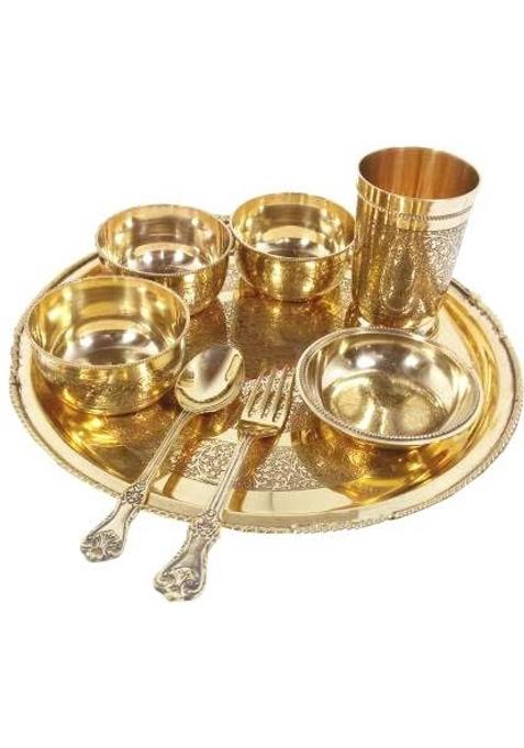 M and V Craft PURE Yellow Brass Luxury Modern Dinner Set Pieces Best for Your Home and Gift Purpose Set of 08