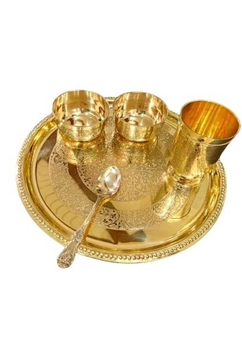 M and V Craft PURE Yellow Brass Thali Set Pieces Set of 05