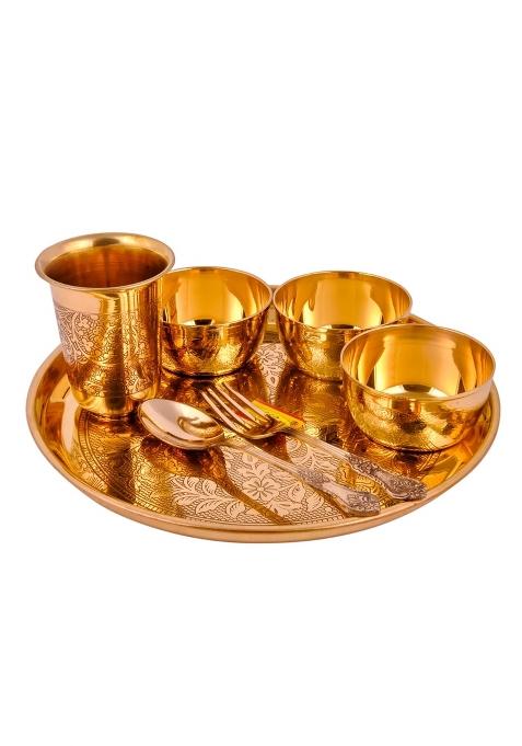 Shiv Shakti Arts Yellow Pure Brass Thali Set Dinner Set