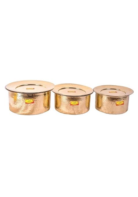 Shiv Shakti Arts Yellow Brass Bhagoni Patila Set with Lid Inside Tin Coating for Cooking Purposes for Home