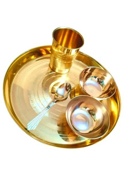 M and V Craft Pure Brass Dinner Set Pack of 05 Pieces Yellow