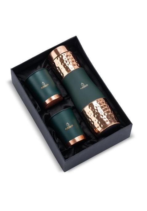 Aurashie Pure Copper Drinkware Gift Bottle and 2 Glasses with Box Pure Hammered Copper Drinkware Set of 1