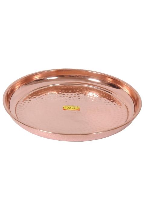 Shiv Shakti Arts Handmade Pure Copper Plate Middle Sized Hammered Deisgned Thali Dish Homeware Set of 1
