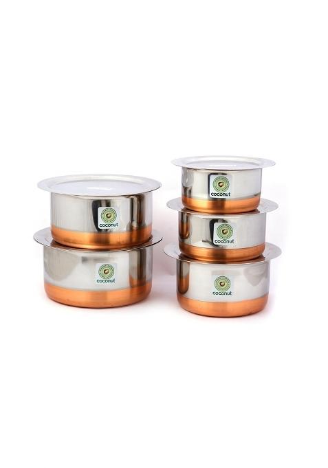 KCL Coconut Copper Bottom Stainless Steel Kitchen Tope Induction and Standard Utensils with Lid Pack of 10