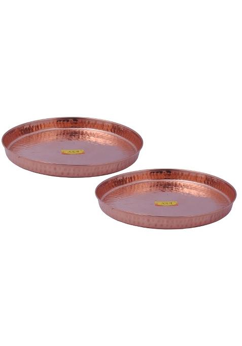 Shiv Shakti Arts Handmade Pure Copper Thali Plate for Dinnerware Purpose Diameter 12 Set of 2