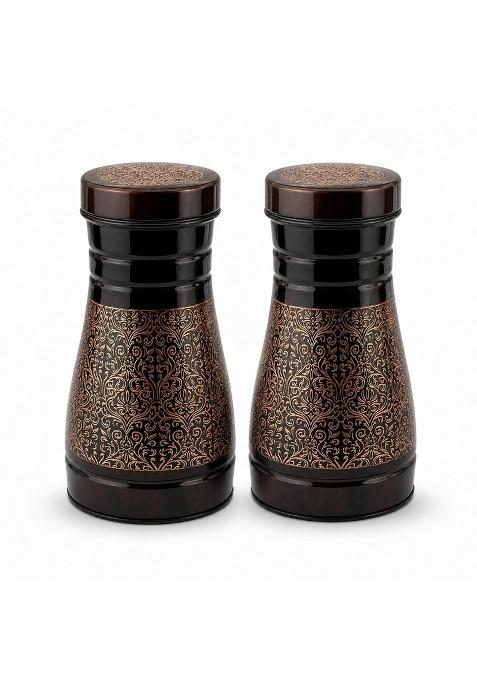 Shiv Shakti Arts Copper Bedroom Jar Carafe with Lid 1000 ML Each Antique Embossed Finish Pack of 2