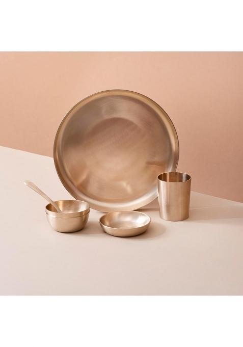 Veda Essentials Bronze Pure Kansa Dinner Set 6 Pieces 100 Percent Lead Free Lab Certified
