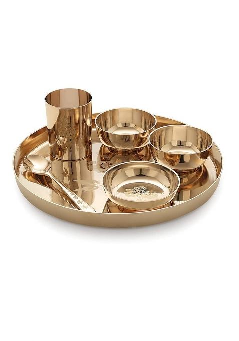 Kansa Bronze Finish Bhojan Dinner Thali Set 6 Pieces 9 Inch Weight 1300 GM Solid