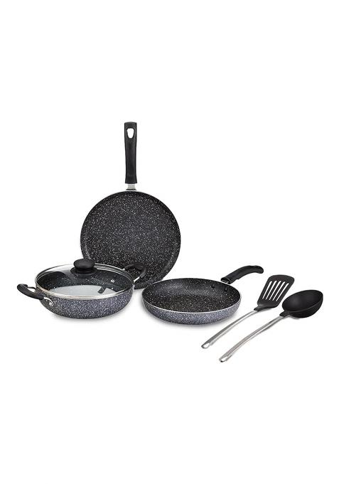 Amazon Brand Grey Solimo 6 Piece Non Stick Cookware Set Granite Finish