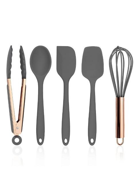 COOK with Color Silicone Cooking Utensils 5 Pc Kitchen Utensil Set Easy to Clean Silicone Kitchen Utensils