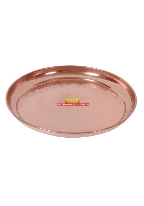 Shiv Shakti Arts Handmade Pure Copper Plate Large Sized Hammered Deisgned Thali Dish Homeware Set of 1