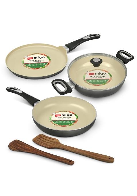 Impex Grey Ceramic Cookware Set 6 Pc Induction Base Non Stick