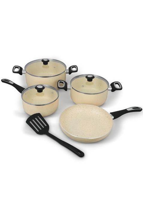 Impex Ivory 8 Piece Aluminium Nonstick Cookware Set Non Induction Base Cookware