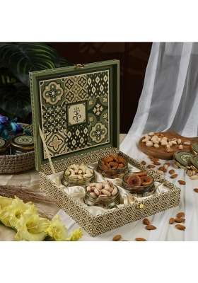 Riwaz Luxury Rajwada Dry Fruits Gift Box 4 Salsa Jars with Almonds Cashews Pistachios and Figs