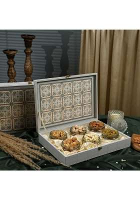Riwaz Luxury Square Design Dry Fruit Gift Box Premium Hamper with 6 Airtight Jars of Almonds Cashews